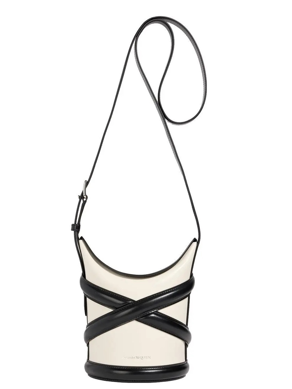 ALEXANDER MCQUEEN ‘The Curve’ Leather Crossbody Bucket Bag in Soft Ivory